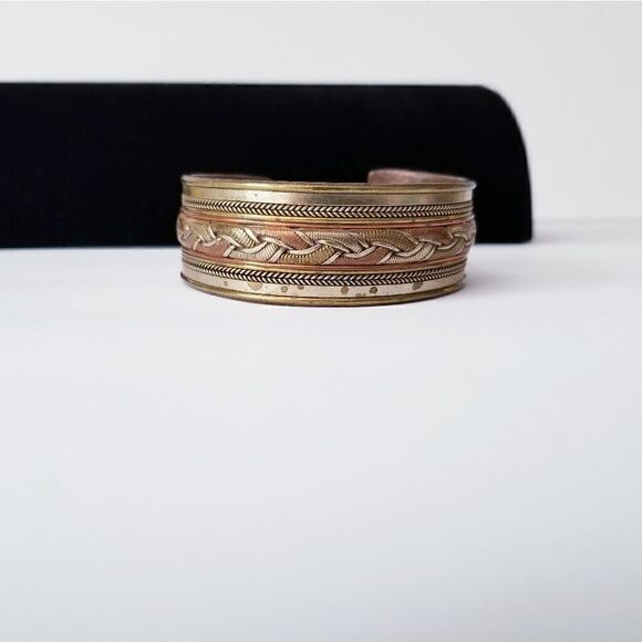 Vintage mid century braided inlay copper cuff bracelet - Picture 1 of 4